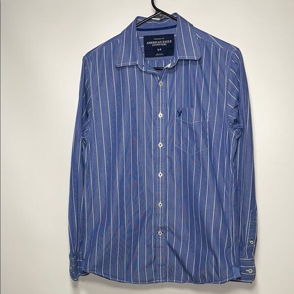 American Eagle Outfitters Blue Striped Men's Shirt - Picture 1 of 9